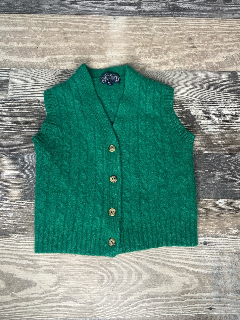 Lands' End Emerald Green 100% Wool Button Vest vintage